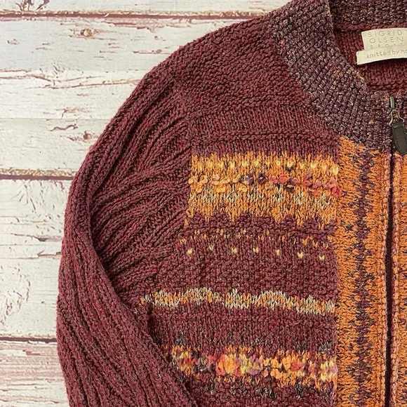 Vintage Sigrid Olsen Sport Cardigan Silk Wool Cable Knit Grandma knitted By Hand - Picture 4 of 12